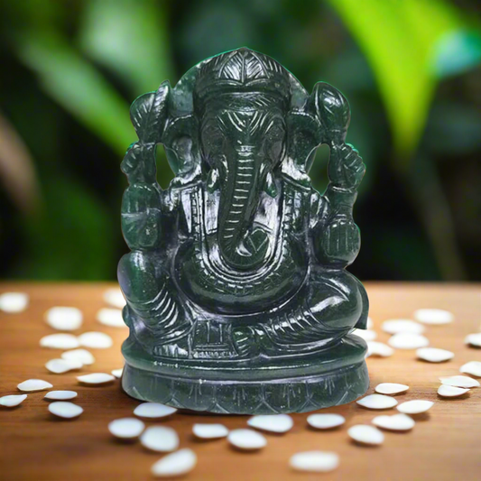 Soulwise Jade Ganesha Idol – 14 cm | Hand-Carved Green Jade Ganpati Statue for Prosperity, Healing & Heart Chakra Energy