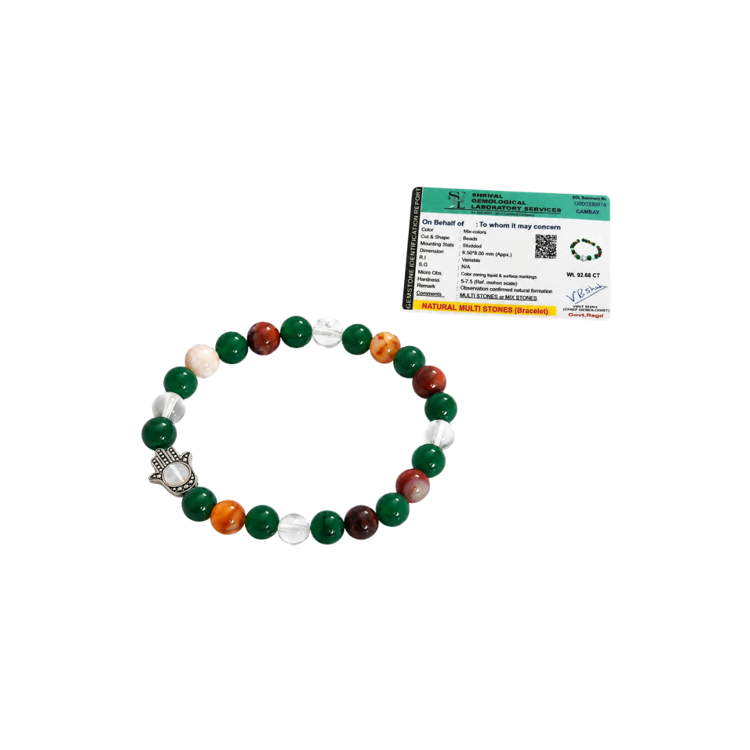 Aries Zodiac Crystal Bracelet with Hamsa Hand Charm – Certified Natural Multi-Stone 8mm Beads
