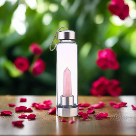 Rose Quartz Crystal Water Bottle, Crystal Elixir Water Bottle 500 ml