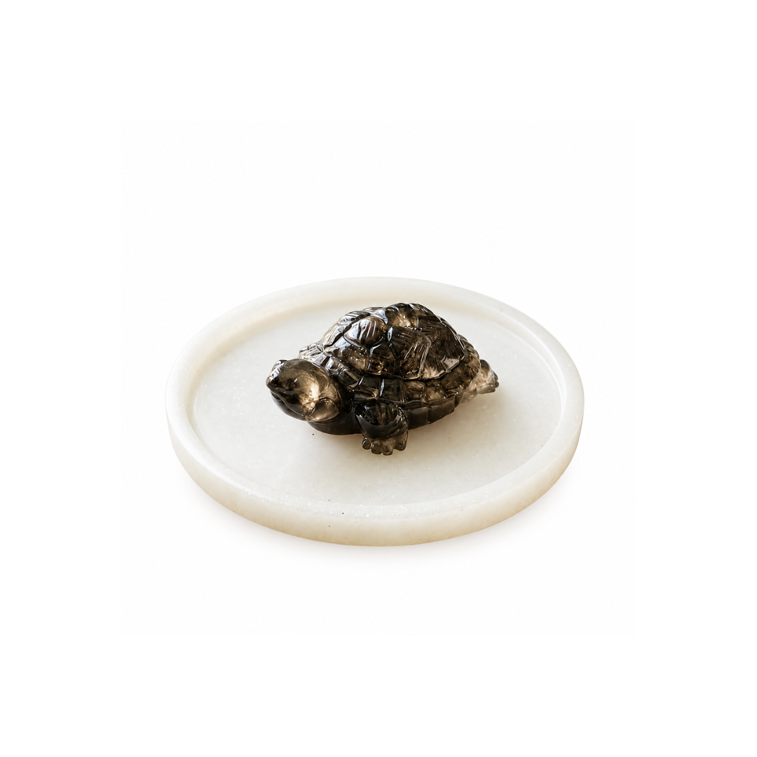 Pyrite Tortoise with Selenite Plate – Crystal Turtle Showpiece for Home Décor, Office Desk & Spiritual Gifting
