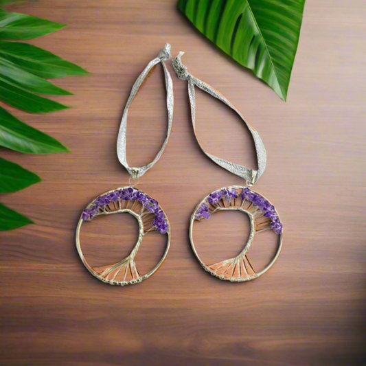 Amethyst Gemstone Tree Ornaments – Set of 2 | Crystal Healing Décor for Home, Office & Gifting