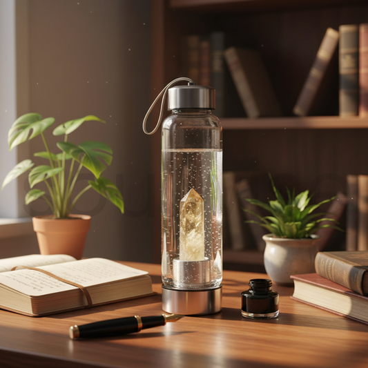Citrine Crystal Elixir Water Bottle – 500 ml,Natural Healing Crystal-Infused Glass Bottle.