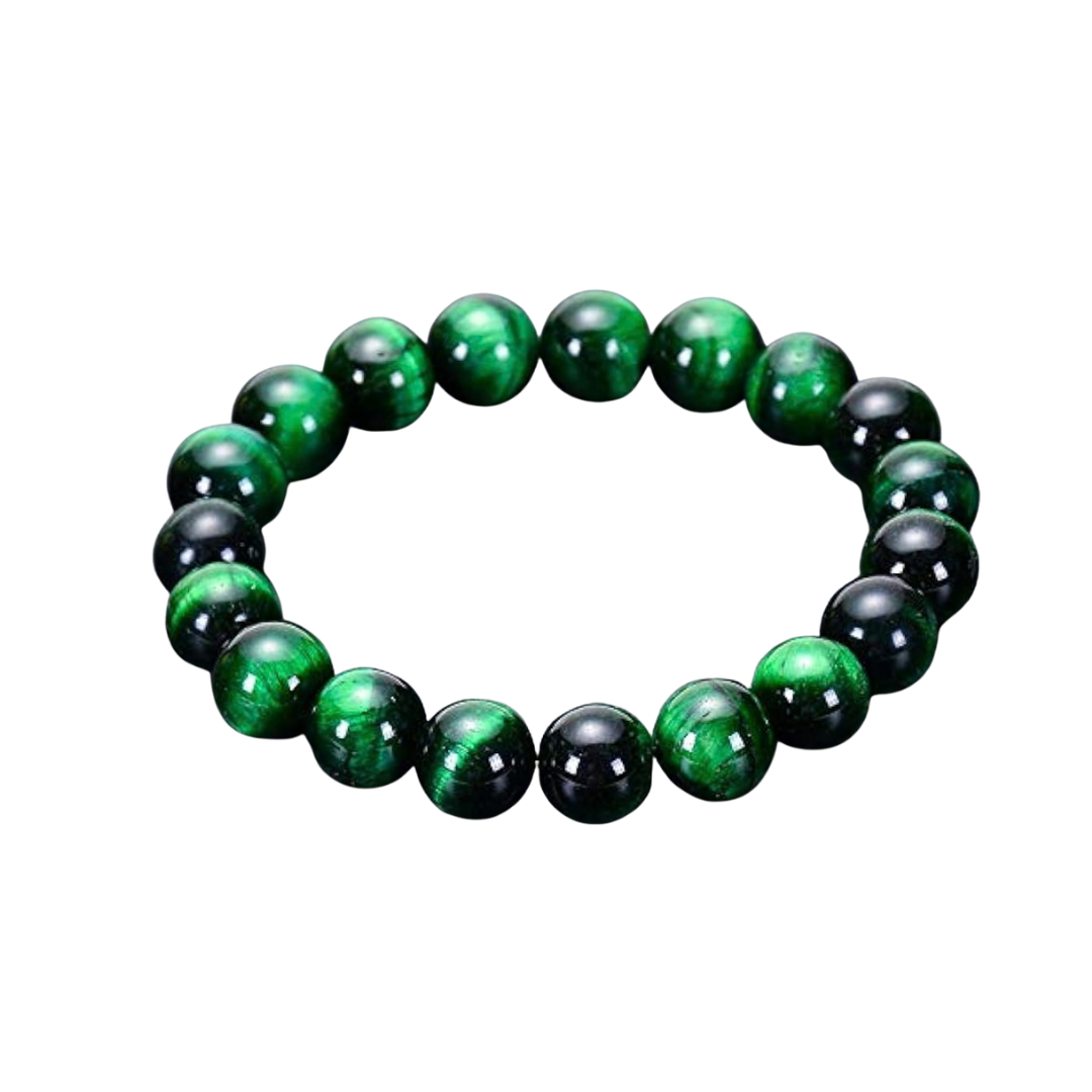 Green Tiger Eye Bracelet 10mm – Natural Stretch Crystal Beads for Protection, Confidence & Positive Energy | Unisex Healing Stone