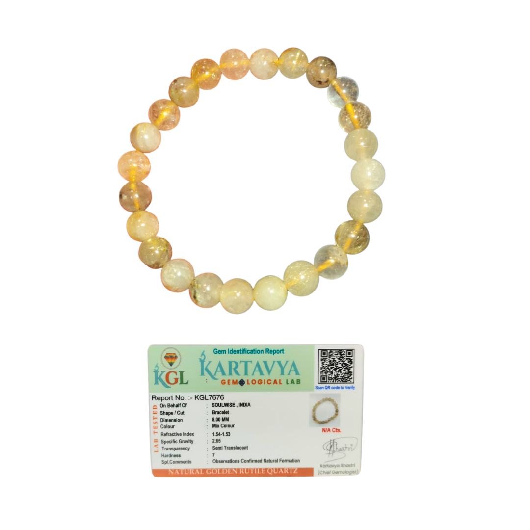 Golden Rutile Quartz Bracelet 8mm – Natural Healing Crystal for Protection, Confidence & Emotional Strength | Unisex Energy Stone