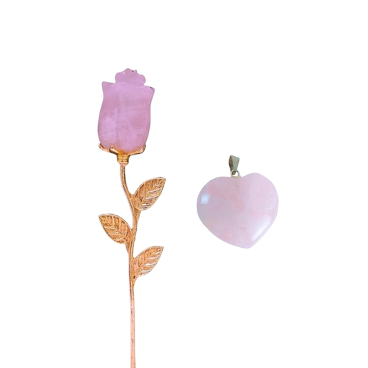 Rose Flower with Stem & Heart Shape Pendant | Valentine’s Day Gift for Love, Romance & Emotional Connection | Crystal Keepsake