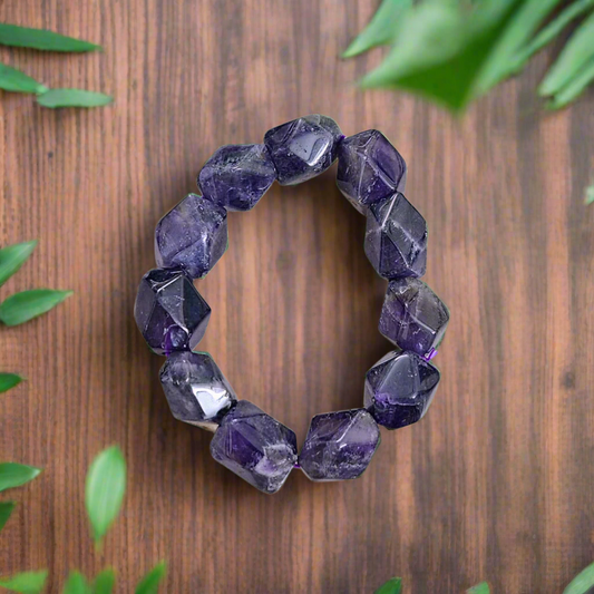 Amethyst cut stone tumble bracelet for good relationship, happiness, peace & business success