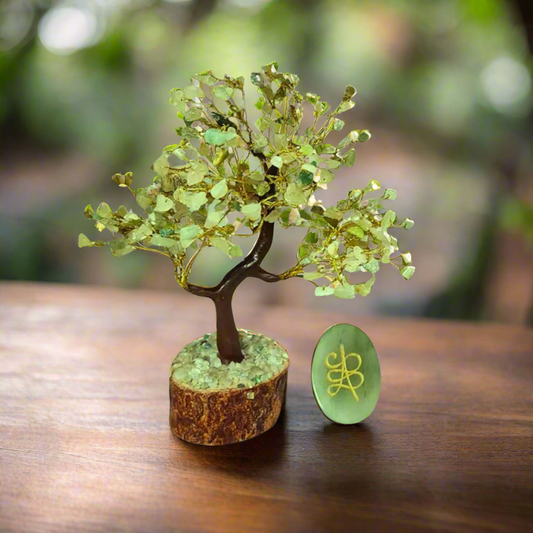 Green Aventurine Tree 9" with Zibu Coin for Prosperity, Success, Business Growth