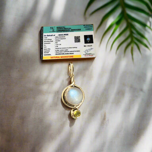 925 Silver Round Moonstone Pendant – Certified Natural Gemstone Necklace for Emotional Balance, Intuition & Positive Energy