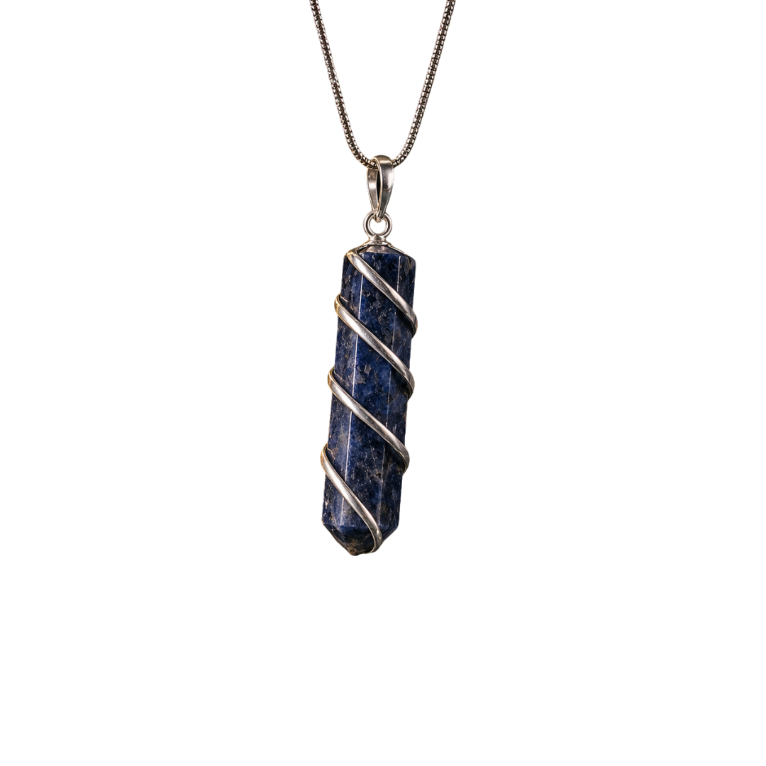 Natural Sodalite Spiral Pendant – Healing Crystal Necklace for Wisdom, Communication, Intuition & Mental Clarity