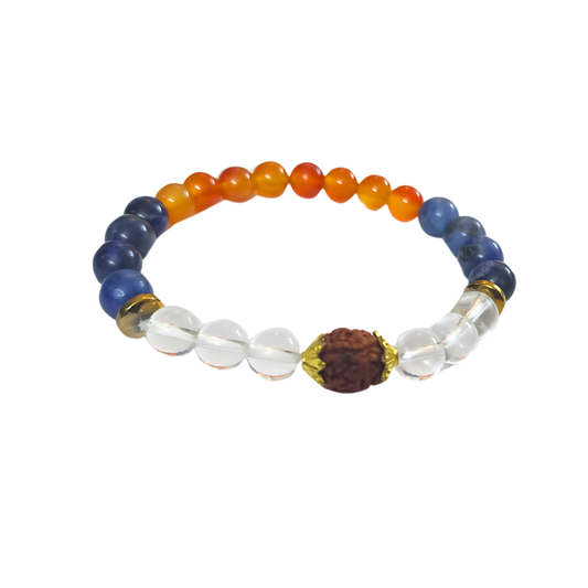 Immunity Booster Healing Bracelet – Carnelian, Sodalite & Clear Quartz with Rudraksha Charm | Energy Healing, Balance & Protection.