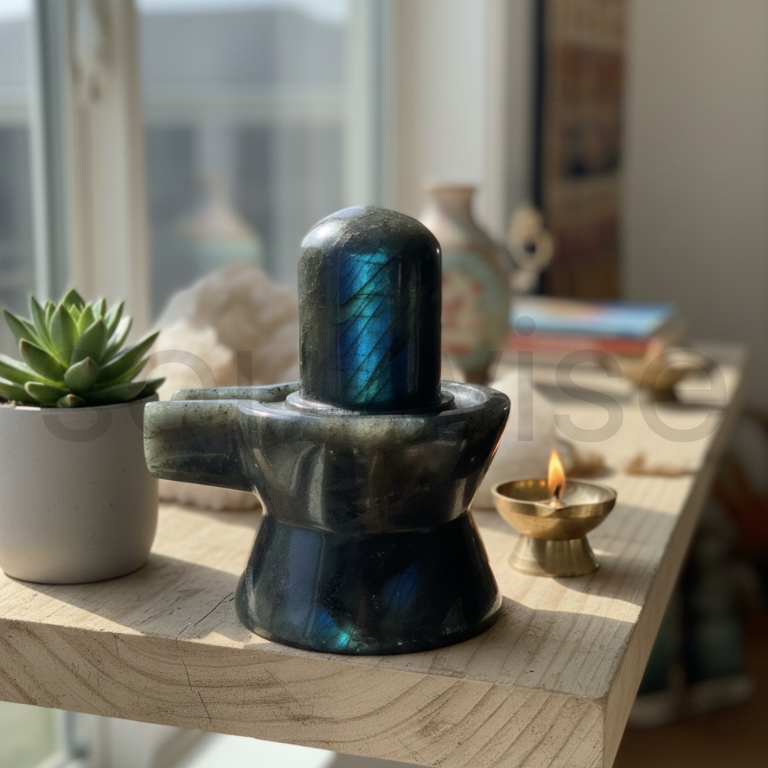Labradorite Shivling, 1.240 kg Hand-Carved Crystal Shivling, Spiritual Decor, Protection & Meditation
