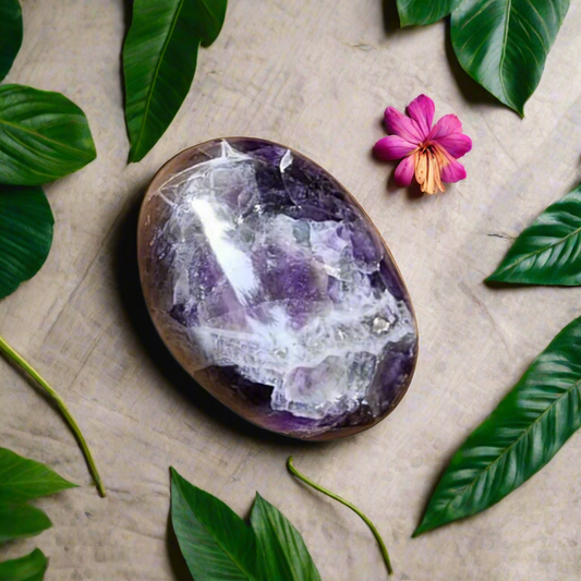 Soulwise Chevron Amethyst Healing Crystal Palm Stone – Natural Tumbled Stone for Meditation, Reiki, Anxiety Relief & Chakra Balancing