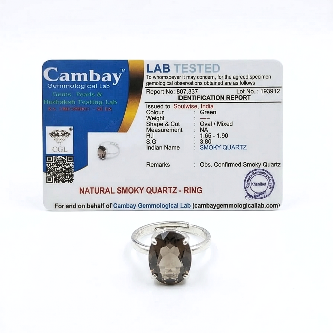 Natural Smoky Quartz Gemstone Ring – Stress Relief ,Protection,Healing & Grounding.