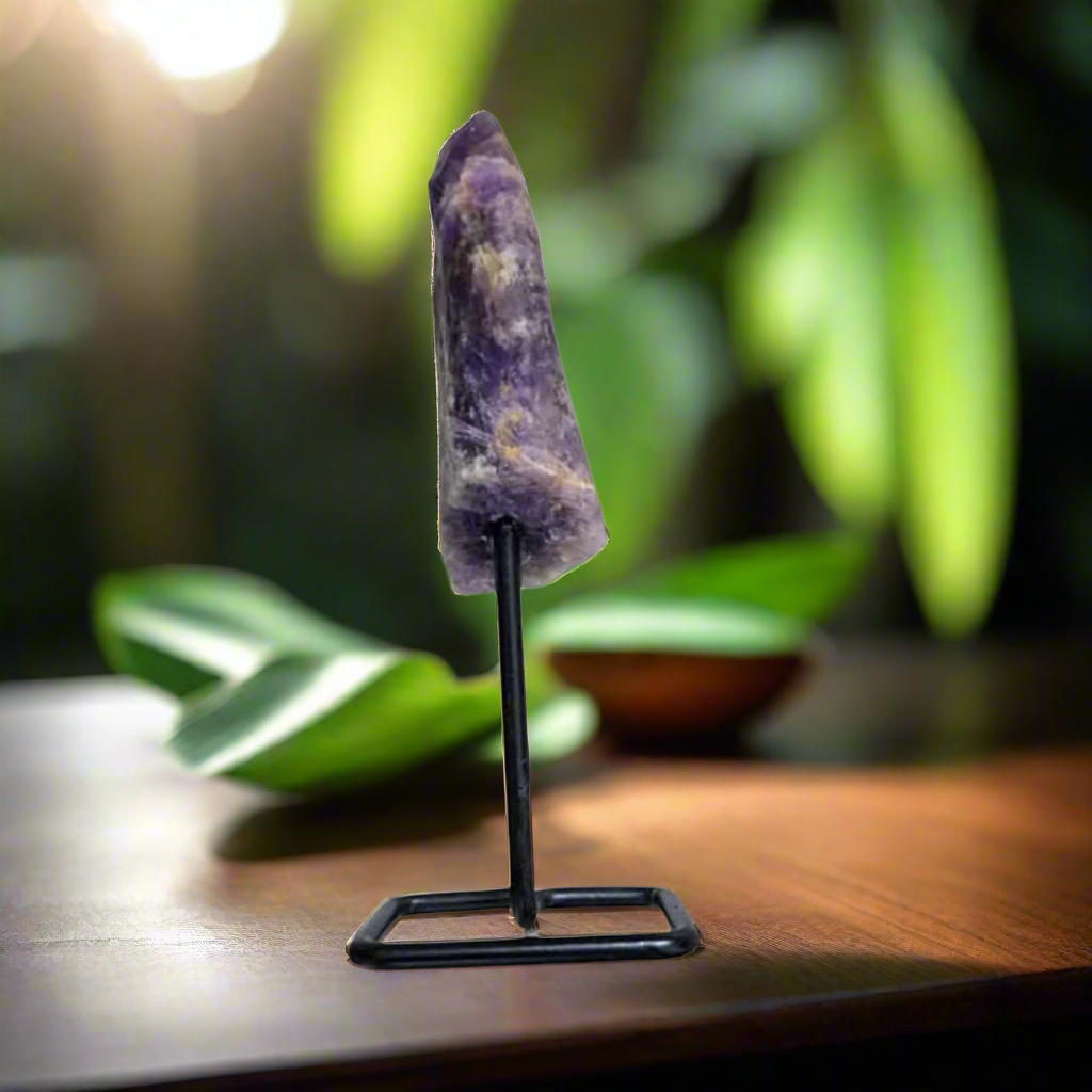 Amethyst Cluster on Metal Stand – 3" Natural Healing Crystal for Home Decor, Meditation, Reiki & Positive Energy