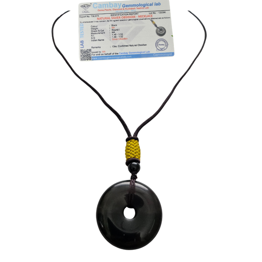 Silver Obsidian Round Pendant – Natural Volcanic Healing Crystal for Protection, Inner Reflection & Grounding (Unisex Spiritual Necklace)