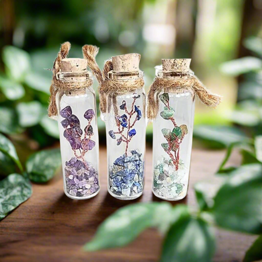 Crystal Wish Bottle with Tree of Life Symbol,Manifest Success, Wealth & Abundance, Set of Amethyst, Green Aventurine, Lapis Lazuli,