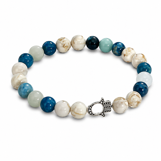 Gemini Zodiac Crystal Bracelet with Hamsa Hand Charm – Certified Natural Multi-Stone 9mm Beads