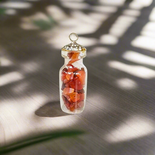 Mini Jar Necklace, Glass Wishing Chip Bottle Pendant, Natural healing crystal Pendant, Reiki Energized