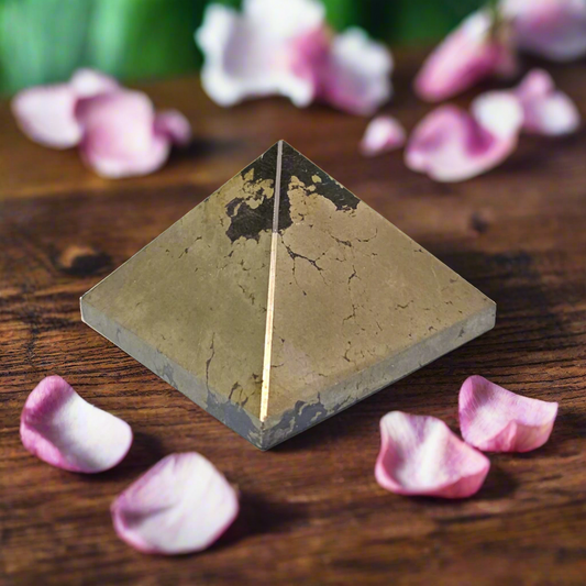 Soulwise Natural Pyrite Crystal Pyramid – Golden Energy Stone for Motivation, Focus & Harmonizing Spaces