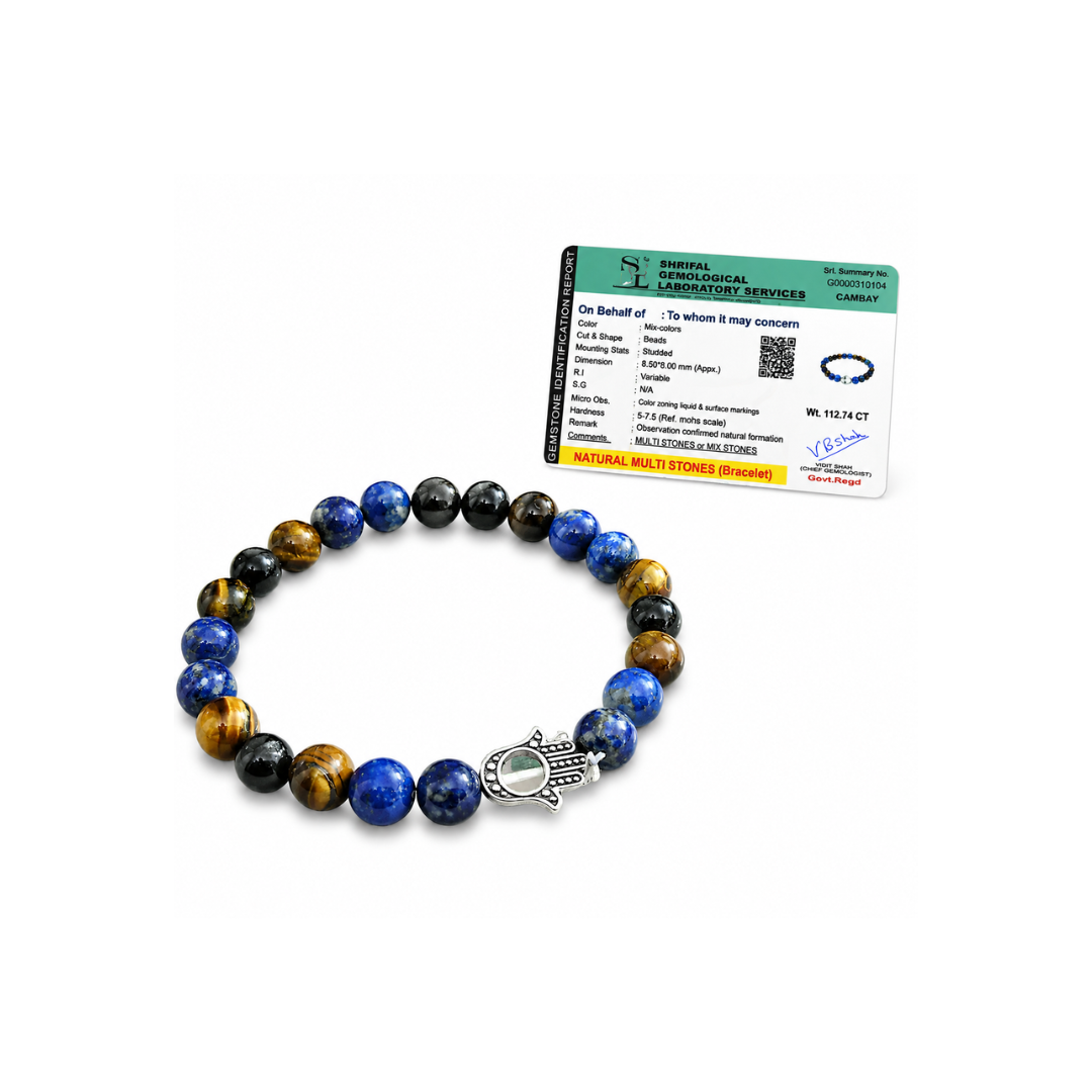 Capricorn Zodiac Crystal Bracelet with Hamsa Hand Charm – Certified Natural Multi-Stone 8mm Beads