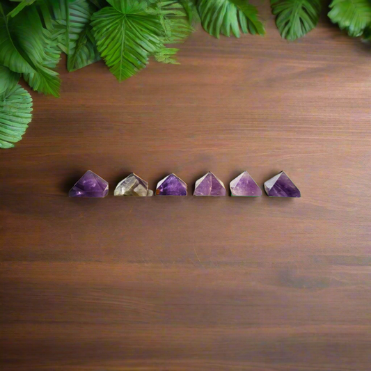 Natural Amethyst Crystal Pyramids – Set of 6 Micro Mini 15mm Pyramids
