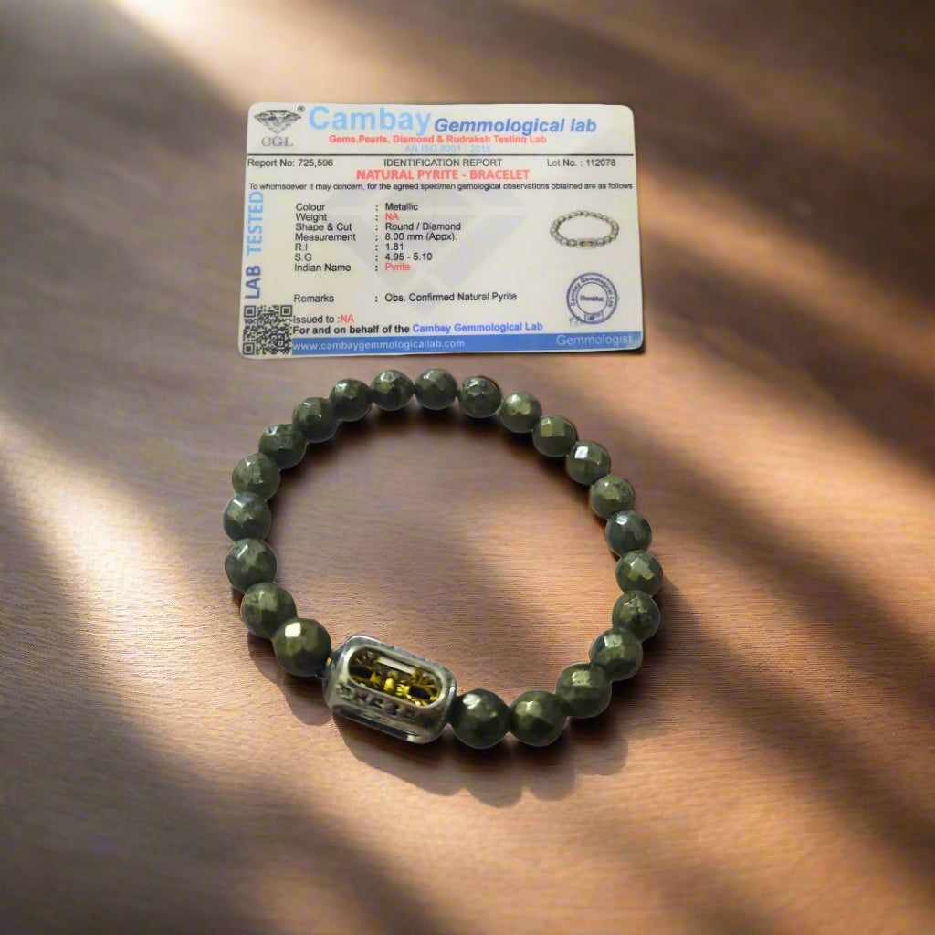 Pyrite Bracelet with Vajra charm Energy Protection, Wealth & Spiritual Healing