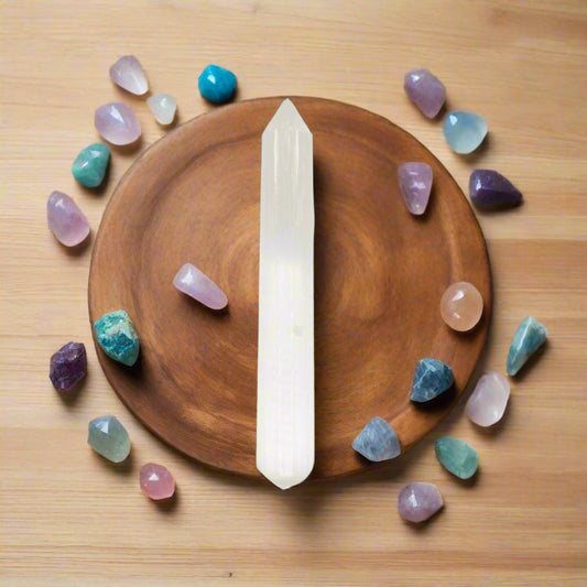 Selenite Crystal Wand 7 Inch – Reiki Healing Tool for Meditation, Space Cleansing, Aura Protection, Energy Balancing, Spiritual Peace