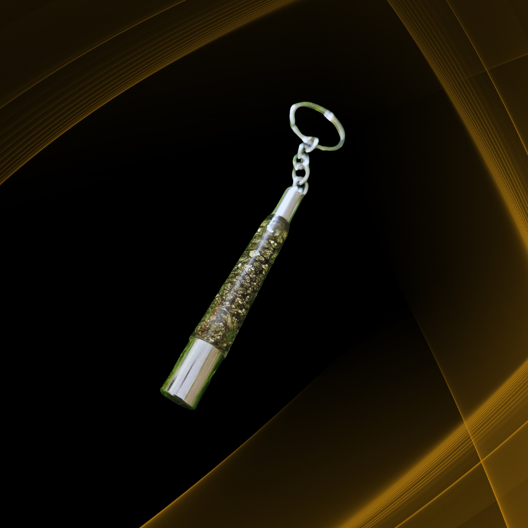 Pyrite Druzy Ethnic Pipe Keychain – 5.5" Handcrafted Tribal Jewelry with Natural Pyrite Crystal – Unique Boho Gift for Protection, Style & Energy Grounding