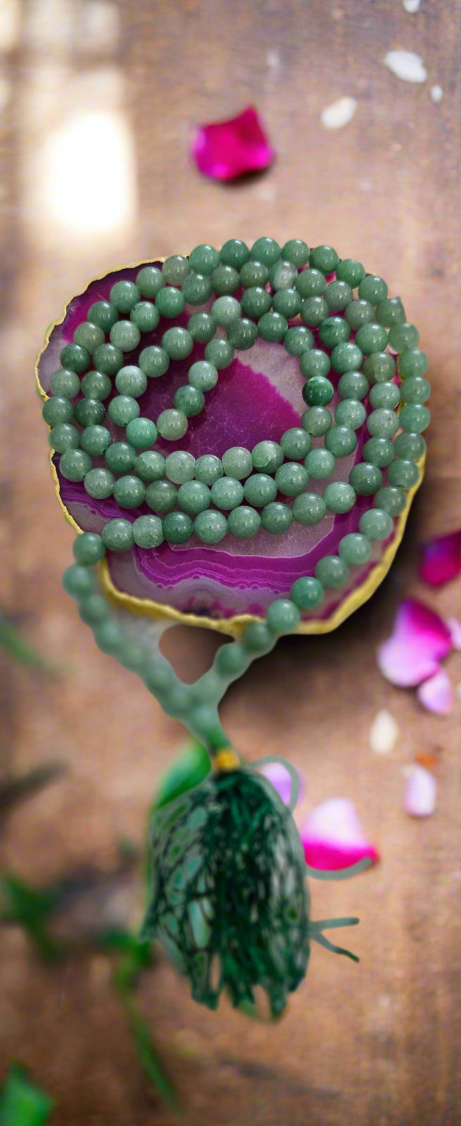 Soulwise Green Aventurine 8mm Jaap Mala – Natural Crystal Beads for Luck, Prosperity, Meditation, Spiritual Growth & Energy Healing