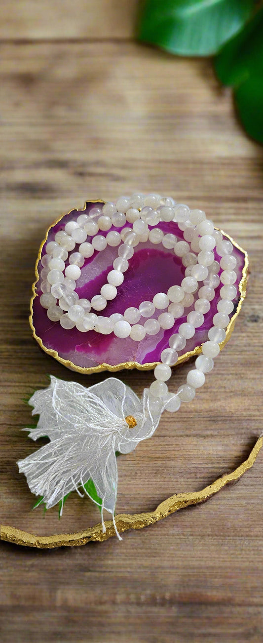 Soulwise Moonstone 108 Beads Jaap Mala – Natural Crystal Necklace for Intuition, Emotional Balance, Meditation, Chakra Healing & Spiritual Growth