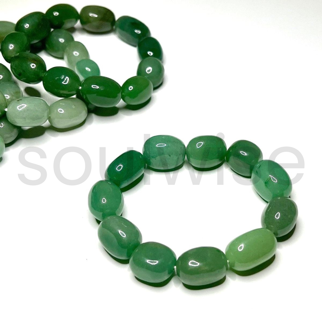 Soulwise Green Aventurine tumble bracelet for good relationships, happiness, health, and wealth, healing Crystal for Peace, Chakra Healing, and balancing.
