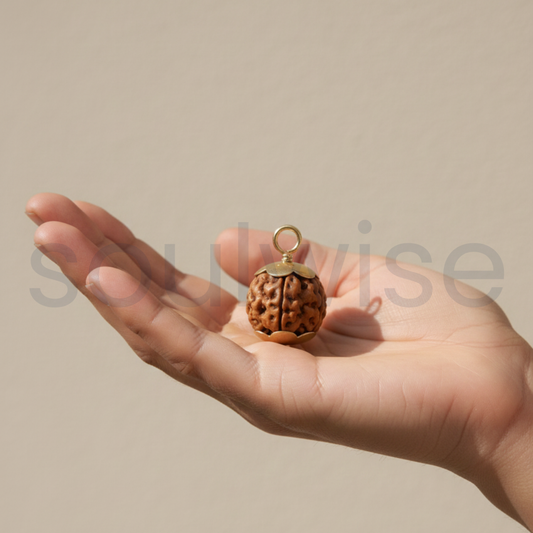 5 Mukhi Indonesian Rudraksha Silver Pendant – Certified Natural Bead for Health, Focus & Positive Energy.