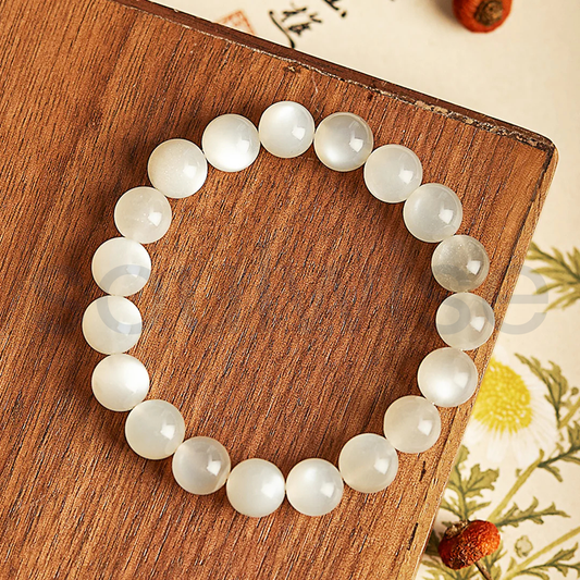 White Moonstone Bracelet 8mm – Natural Healing Crystal Beads for Emotional Balance, Intuition & Positive Energy | Unisex