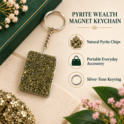 Pyrite Wealth Money Magnet Keychain with Laxmi Yantra – Crystal Keyring for Everyday Use & Spiritual Gifting