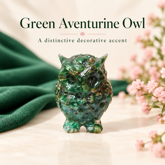 Green Aventurine Owl – Natural Crystal Owl for Prosperity, Wisdom, Good Luck & Positive Energy | Spiritual Home & Office Décor