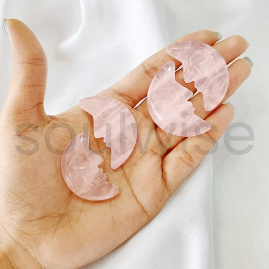 Soulwise Rose Quartz Natural Crystal Pink Crescent Moon Stone – Hand-Polished Half Moon Shape for Healing, Jewelry Making, Chakra Balancing & Decor – 1 Piece