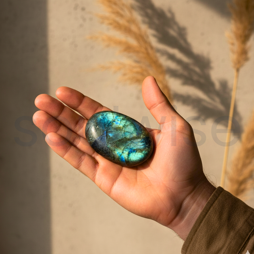 Labradorite Healing Crystal Palm Stone – Natural Gemstone for Protection, Intuition & Positive Energy