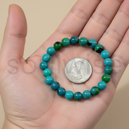 Natural Azurite 8mm Beaded Bracelet Stretch Gemstone Jewelry for Women and Men