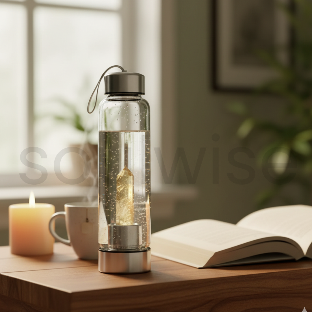 Citrine Crystal Elixir Water Bottle – 500 ml,Natural Healing Crystal-Infused Glass Bottle.