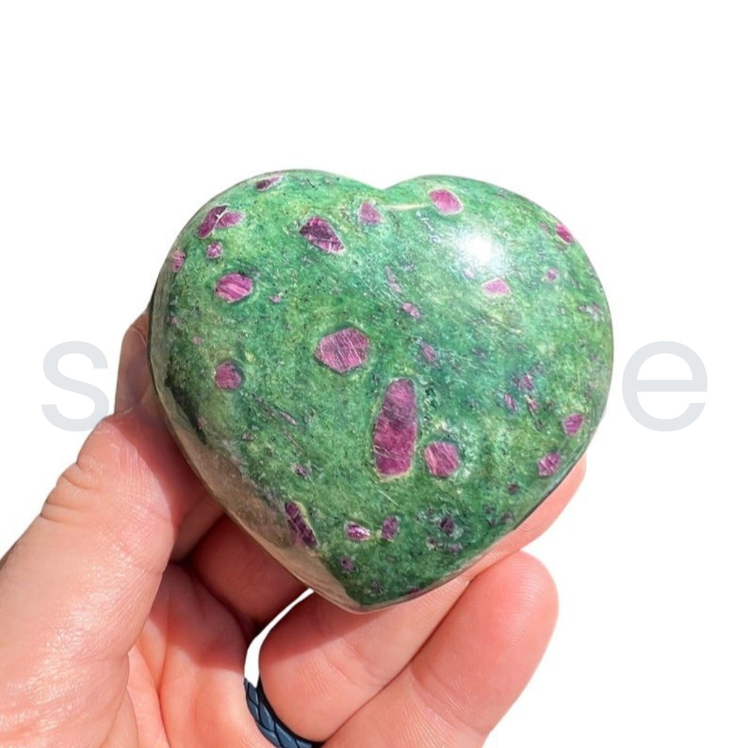 Ruby Fuchsite Healing Crystal Heart-Shape Decor for Love and Relationships, Balance, and Harmony, Valentine Gift Housewarming (Ruby Fuchsite)
