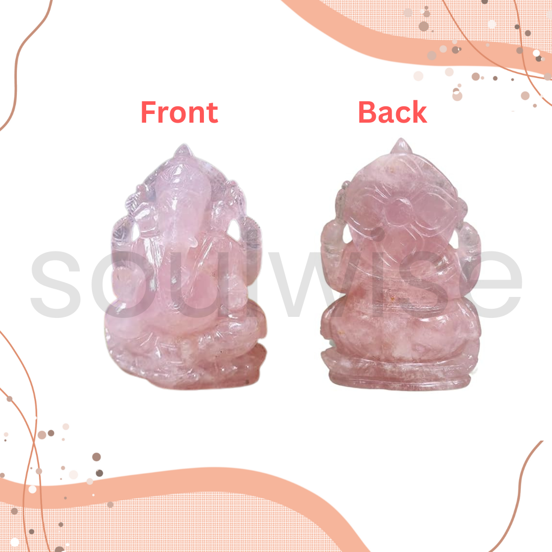 Soulwise Rose Quartz Ganesha 13cm Tall, Healing Crystal for Love, Compassion, Abundance and Positivity, Housewarming Gift Decor