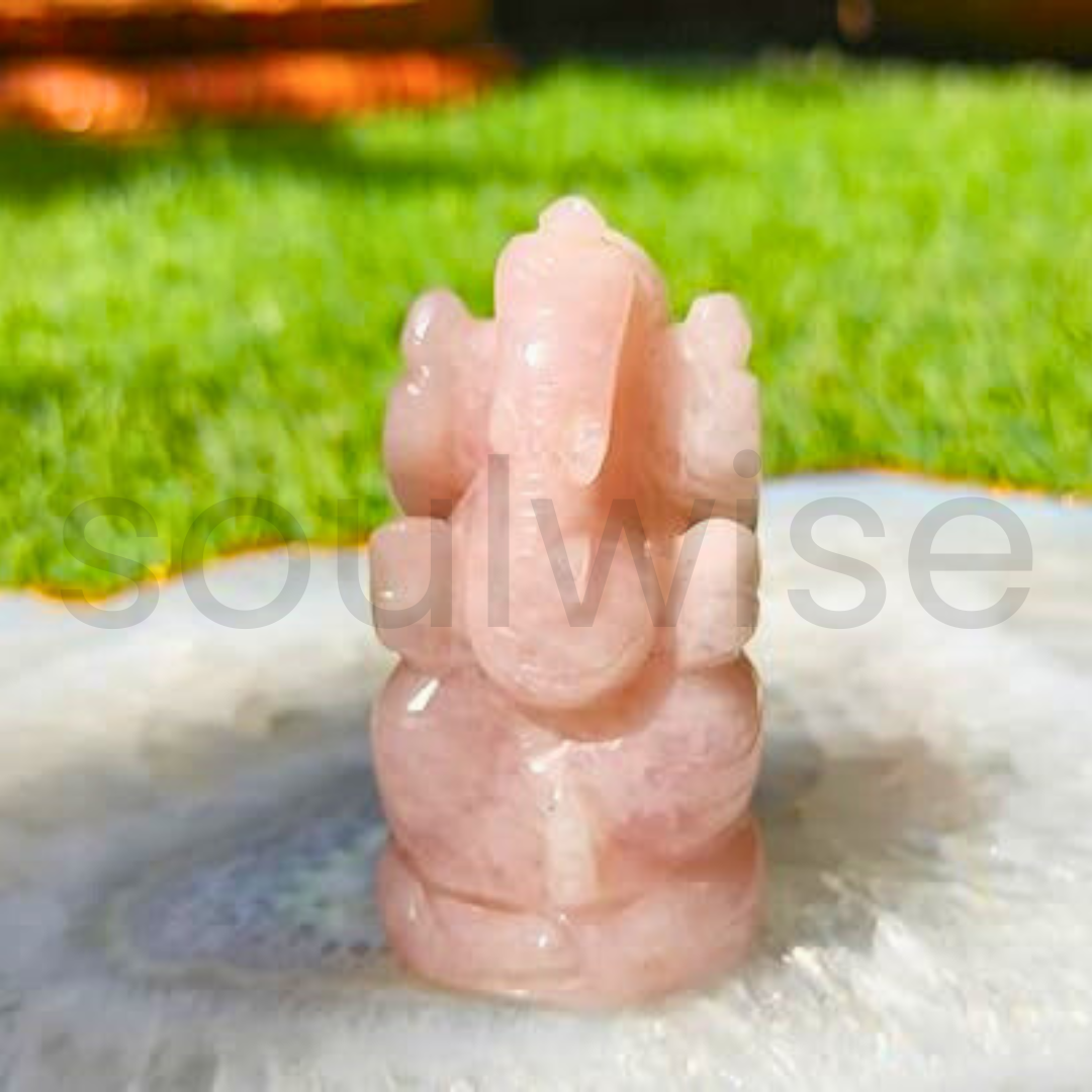 Soulwise Rose Quartz Ganesha Idol – 7 cm | Hand-Carved Ganesh in Natural Rose Quartz for Love, Healing & Peace