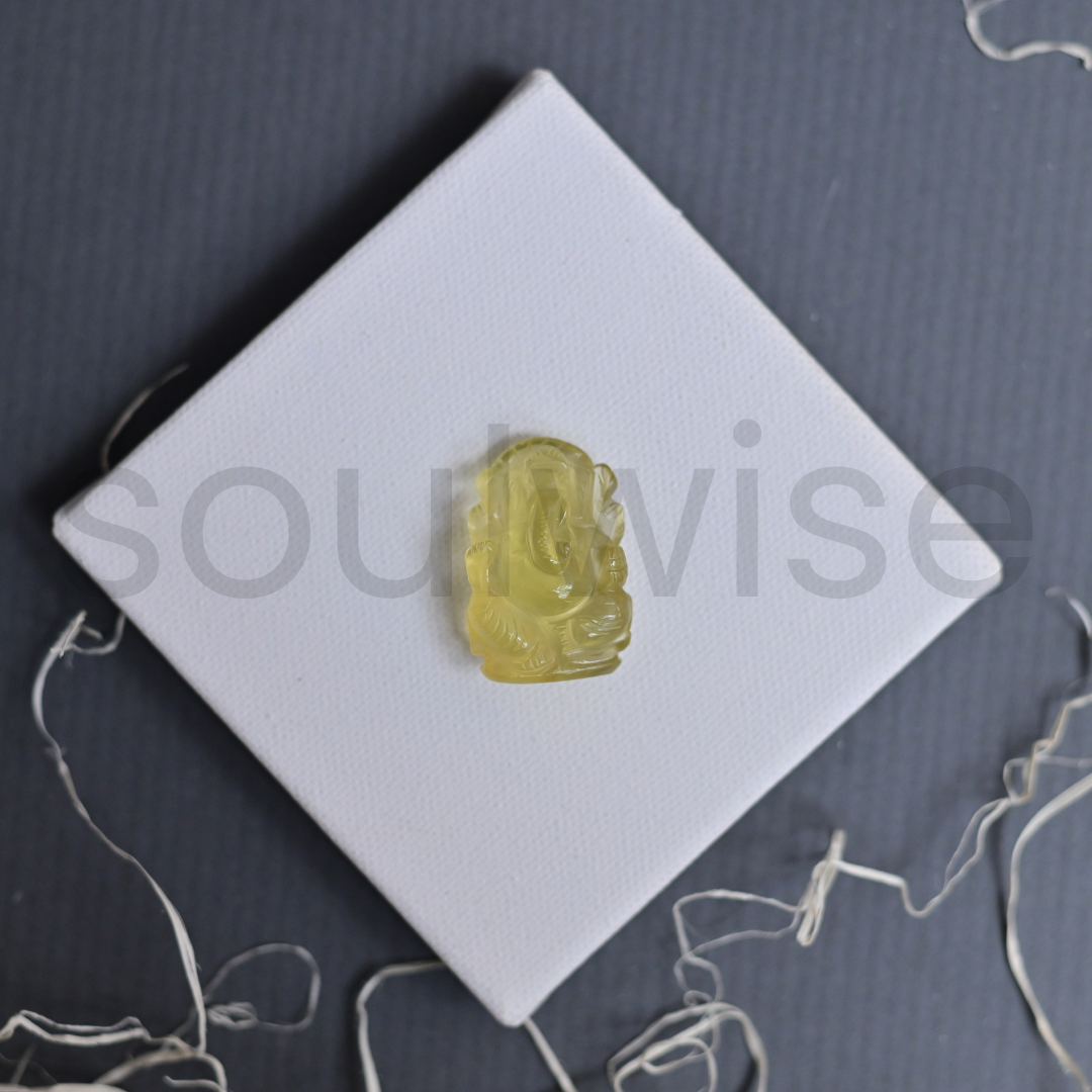 Soulwise Yellow Topaz Gemstone Ganesha Idol 124 ct. 4cm.