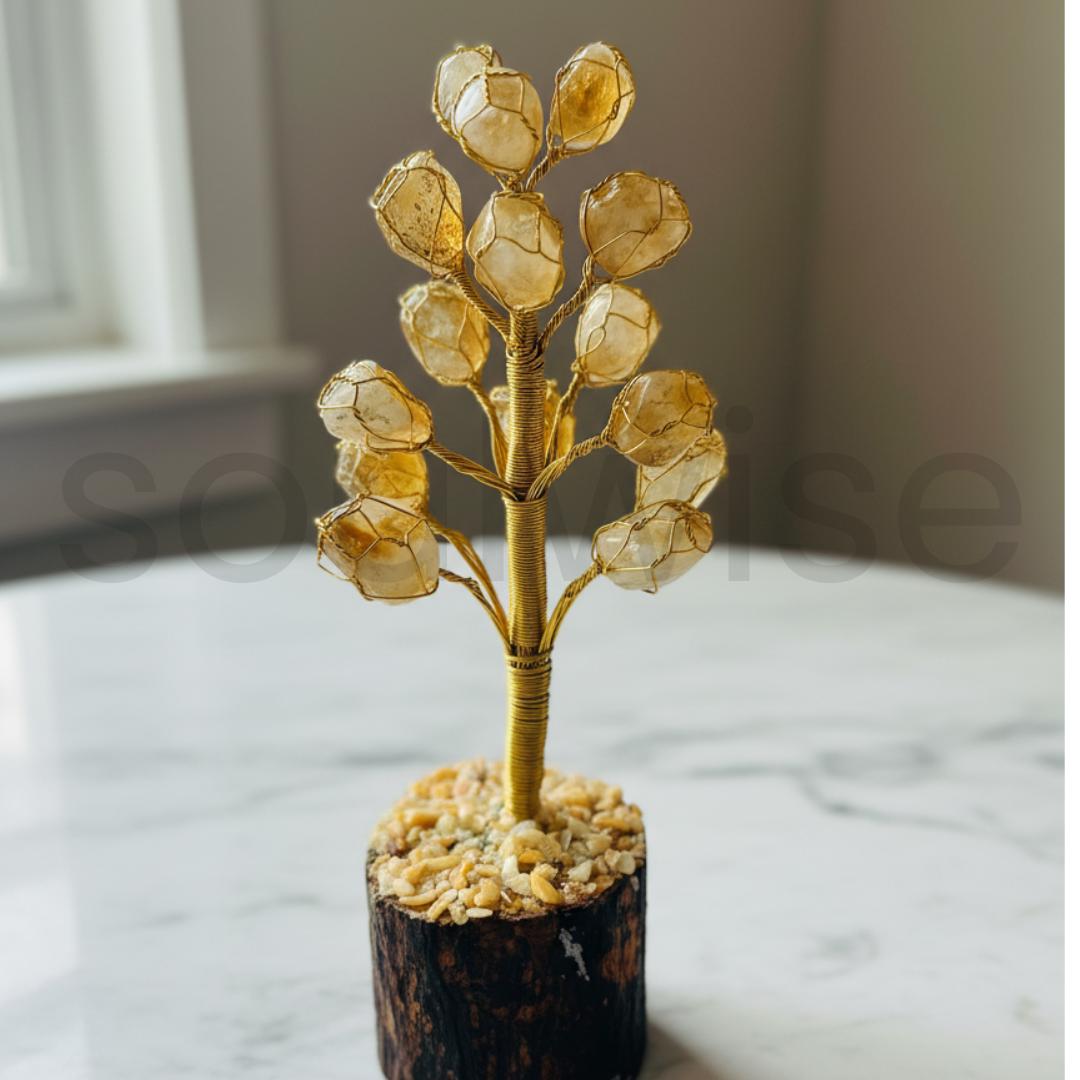 Wealth Citrine Tumbled Stone Tree – 7 Inch Crystal Money Tree for Abundance, Success & Positivity .