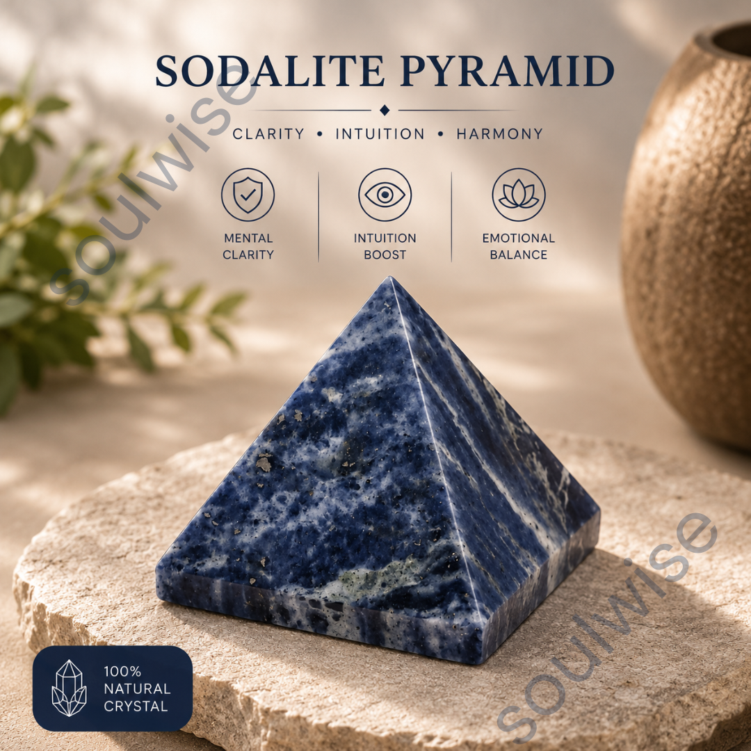 Natural Sodalite Crystal Pyramid – Gemstone Energy Pyramid for Wisdom, Communication & Spiritual Décor