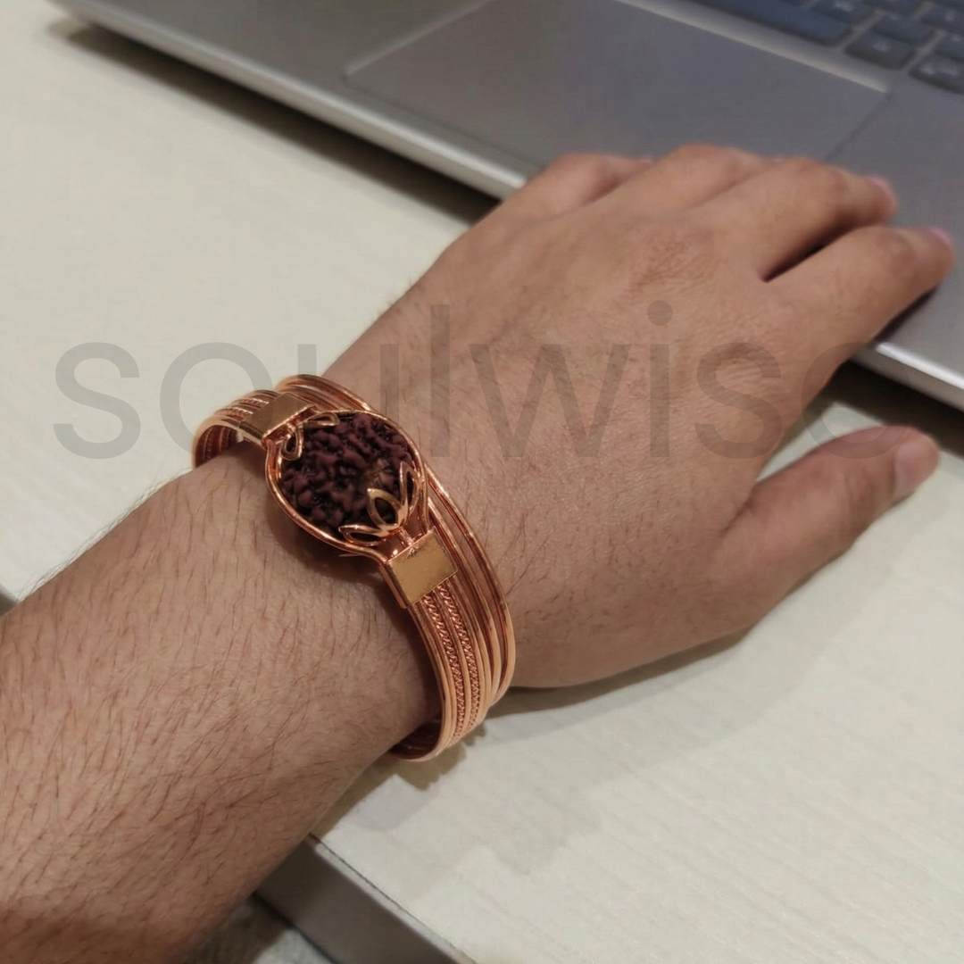 5 Mukhi Nepali Rudraksha Copper Openable Bracelet for Transformation, Courage, and Positive Energy – Authentic Design.