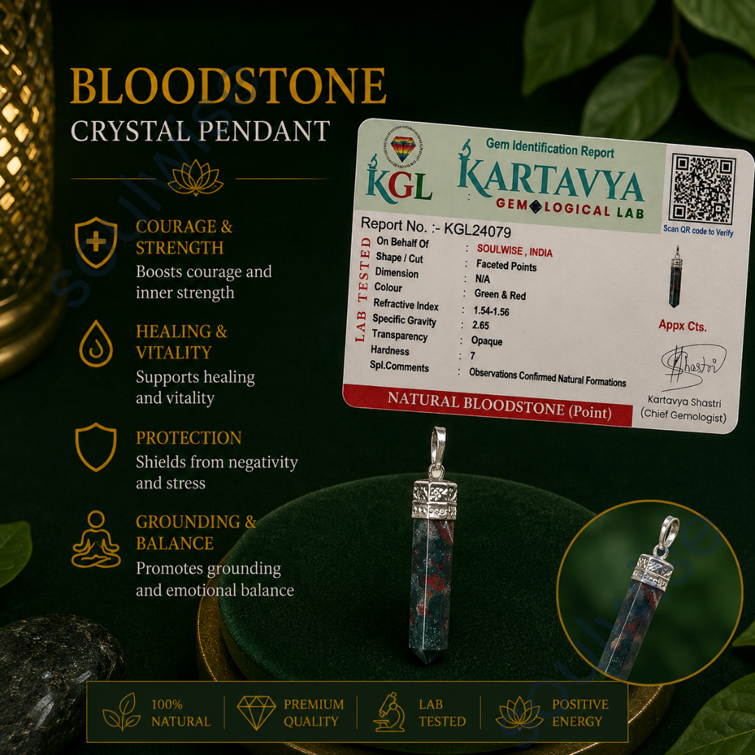 Bloodstone Pencil Pendant – Natural Healing Crystal Necklace for Strength, Courage, Grounding & Positive Energy