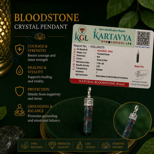 Bloodstone Pencil Pendant – Natural Healing Crystal Necklace for Strength, Courage, Grounding & Positive Energy