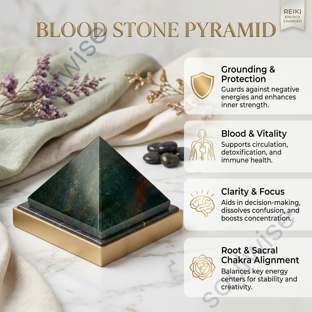 Natural Bloodstone Crystal Pyramid – Gemstone Energy Pyramid for Strength, Vitality & Spiritual Décor