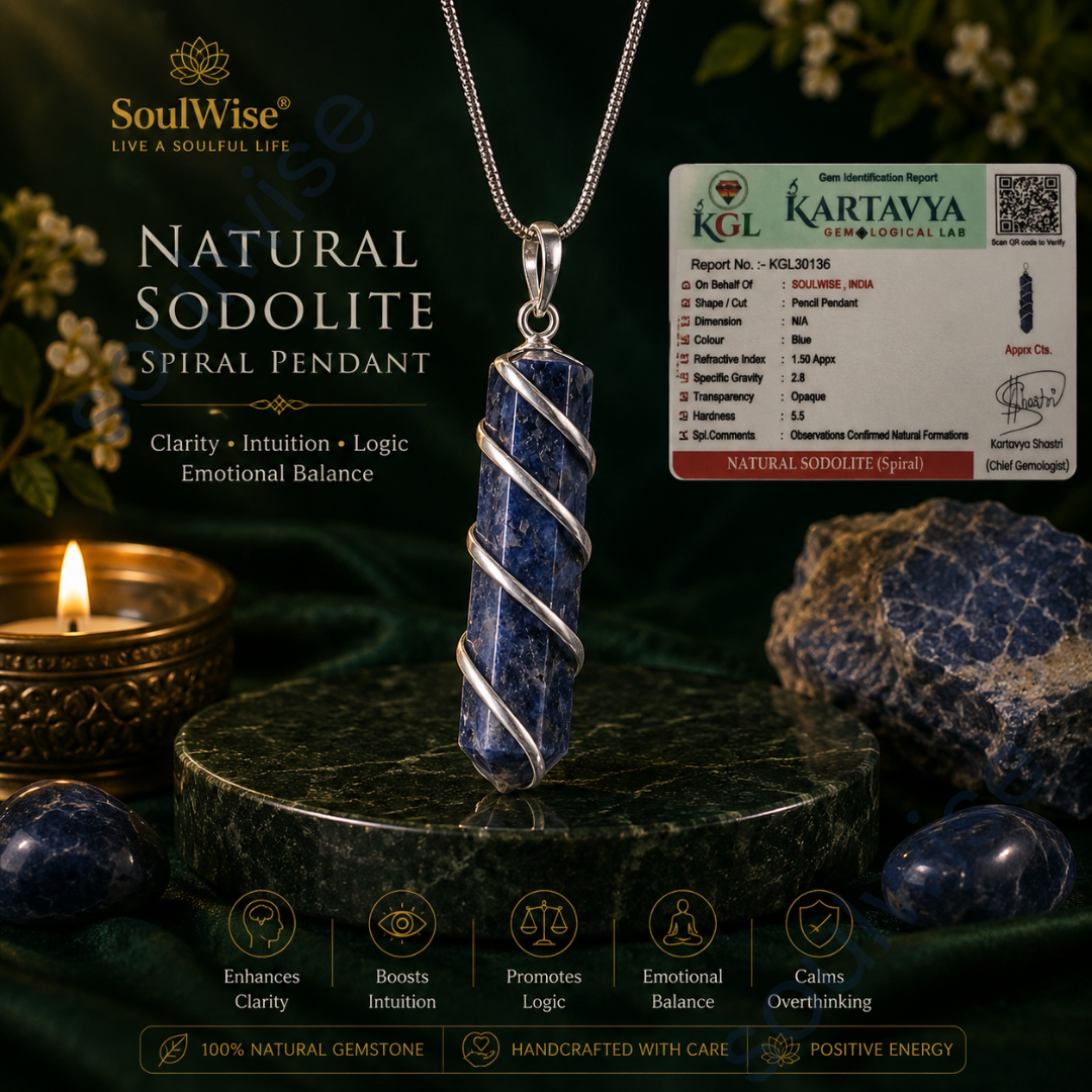 Natural Sodalite Spiral Pendant – Healing Crystal Necklace for Wisdom, Communication, Intuition & Mental Clarity